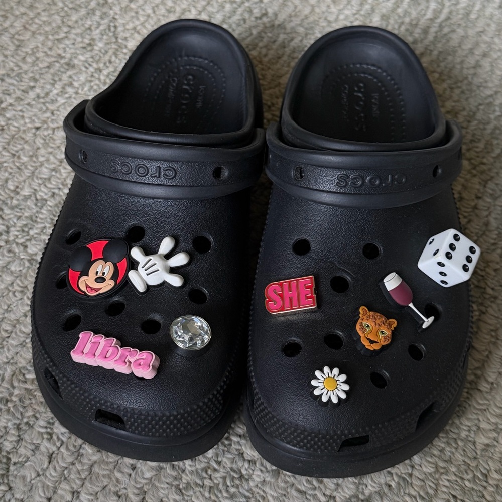 CROCS Classic Platform Black Clog with Decorative Jibbitz Charms